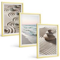 BILDER SET 3er Set - 40x60 cm Goldrahmen - Wellen, Sand, Wasser, Steine, Strand - Goldfarben, Kunststoff (40/60cm) - TULUP
