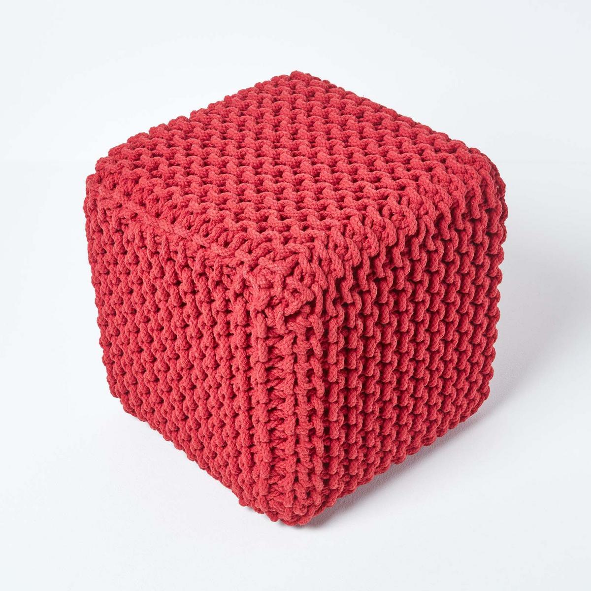 STRICK-POUF rot, Sitzwürfel 35/35/35 cm - Rot, Textil (35/35/35cm) - Homescapes