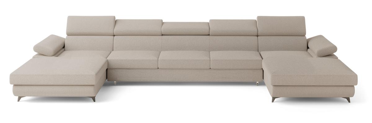 WOHNLANDSCHAFT VIVENTE Beige Boucle-Stoff mit Schlaffunktion - Beige, Holz (410/89/190cm) - MASSENO
