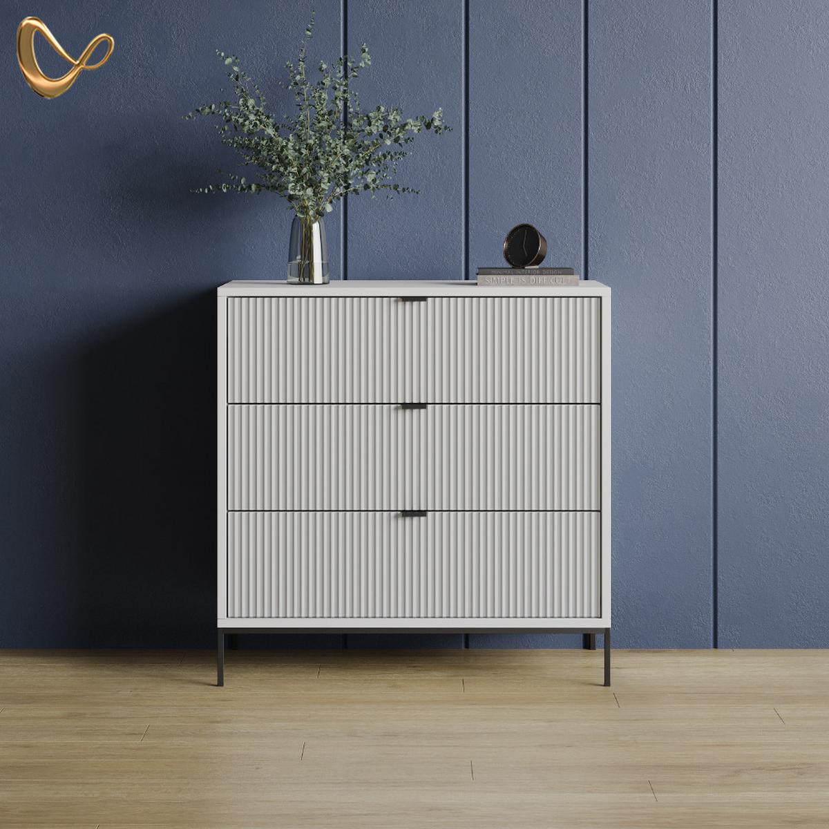 KOMMODE Aterno Weiß 42 x 81.2 cm mit 3 Schubladen - Weiß, Holzwerkstoff (42/81.2/80cm) - Livinity®