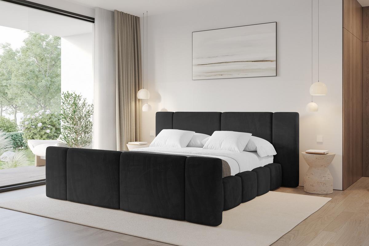 POLSTERBETT mit Bettkasten, Fußteil und Lattenrost, Boxbett ohne Matratze - NILO-Z 160x200 Schwarz - Schwarz, Holzwerkstoff/Textil (160/200cm) - ALTDECOR