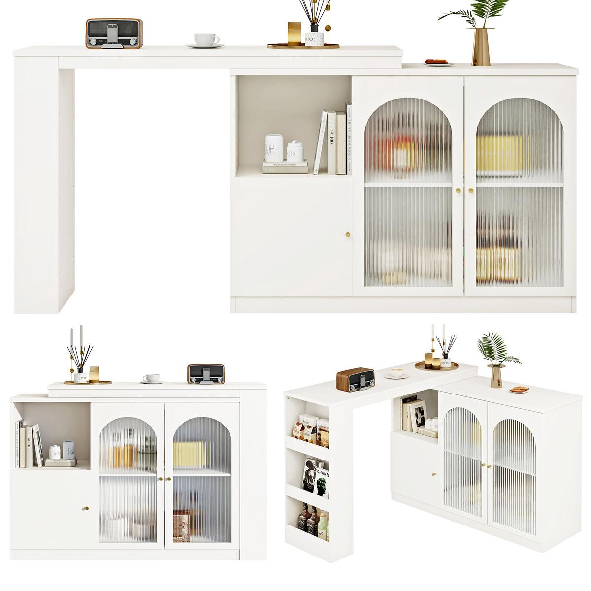 BARSCHRANK 360° drehbar & weiß mit glastüren & flexiblem bartisch - Weiß, Holzwerkstoff (40/120/97cm) - Urban Meuble
