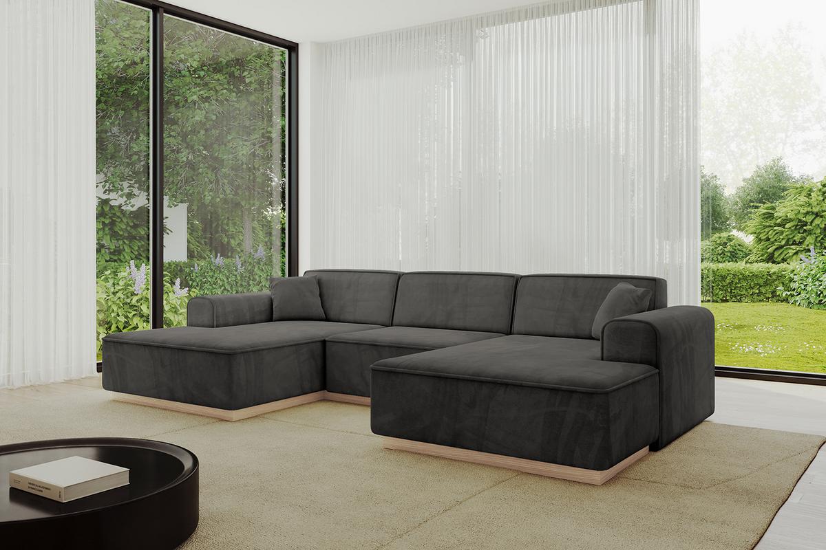 WOHNLANDSCHAFT IREA-U1-v2 - 301x165x80 cm Ecru - Anthrazit, Holzwerkstoff/Textil (301/80/165cm) - ALTDECOR