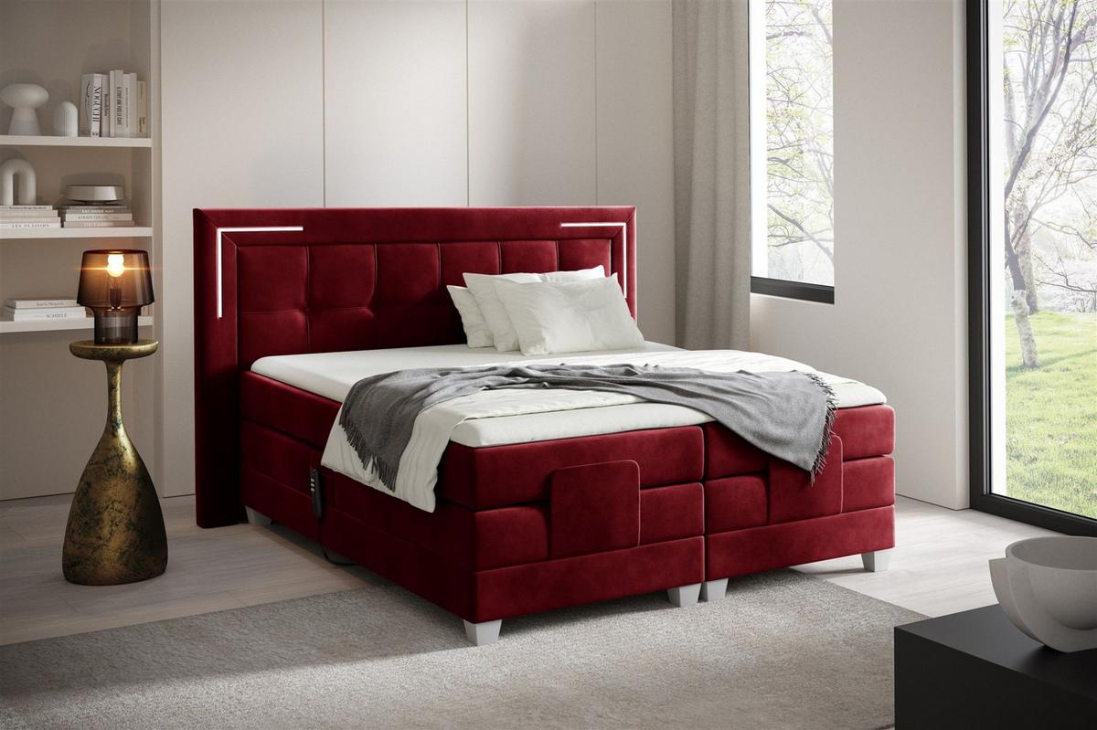 BOXSPRINGBETT Bett Elektrisch Dores - Rot, Holzwerkstoff/Textil (120/200cm) - Fun Möbel