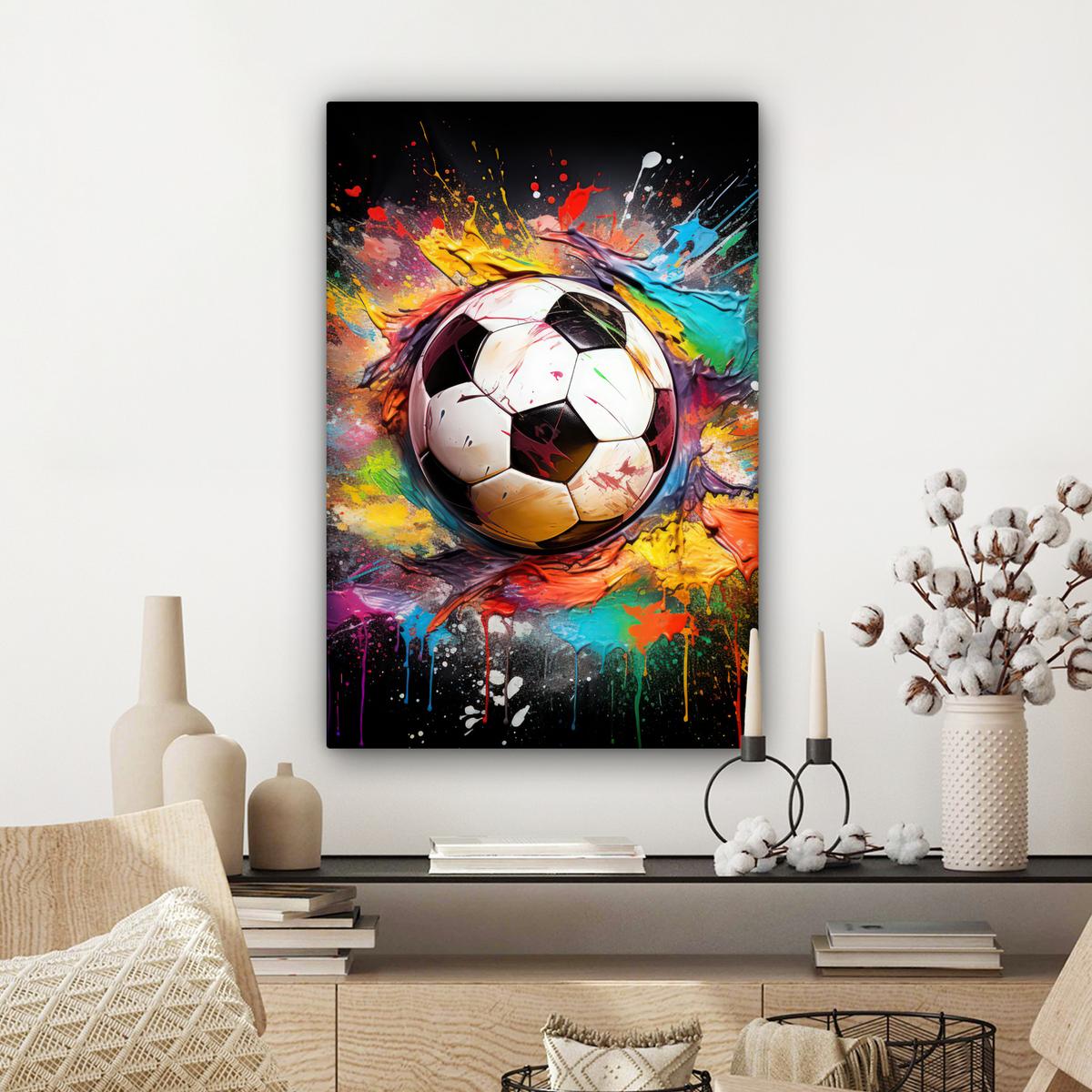 LEINWANDBILD Fußball - Farbe - Farben - Schwarz - Weiß Wanddeko 40x60 cm - Weiß, Textil (40/60cm) - MuchoWow