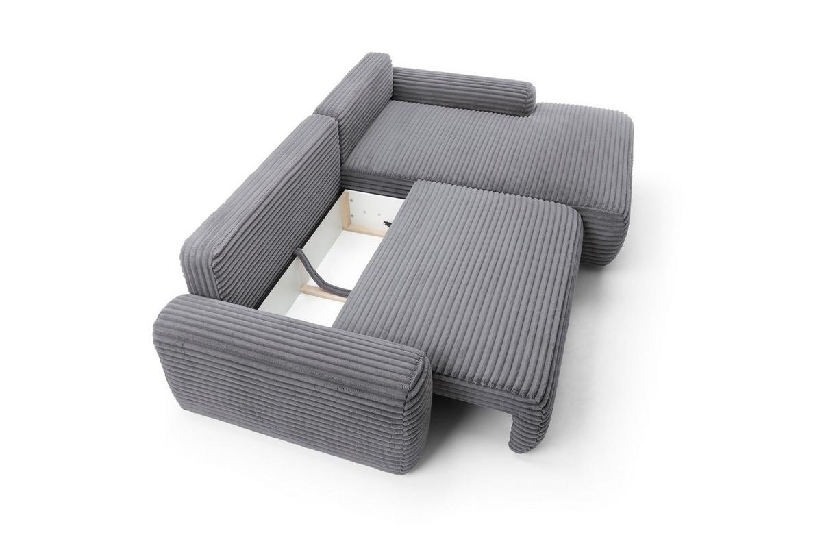 ECKSOFA OSSO Grau Velours-Stoff mit Schlaffunktion - Grau, Holz (264/162cm) - MASSENO