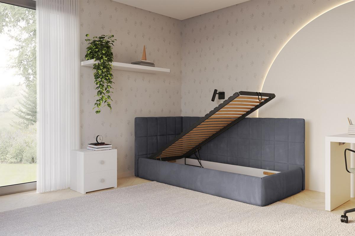 EINZELLBETT Jugendbett mit Bettkasten und Matratze H3/H4, Rechts - TULY 90x200 Dunkelgrau - Titanfarben, Holzwerkstoff/Textil (90/200cm) - ALTDECOR