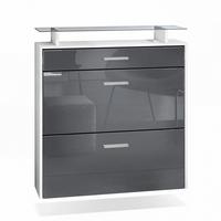 SCHUHSCHRANK Malea Front in Grau Hochglanz - Grau, Holzwerkstoff (89/96/23cm) - Vladon