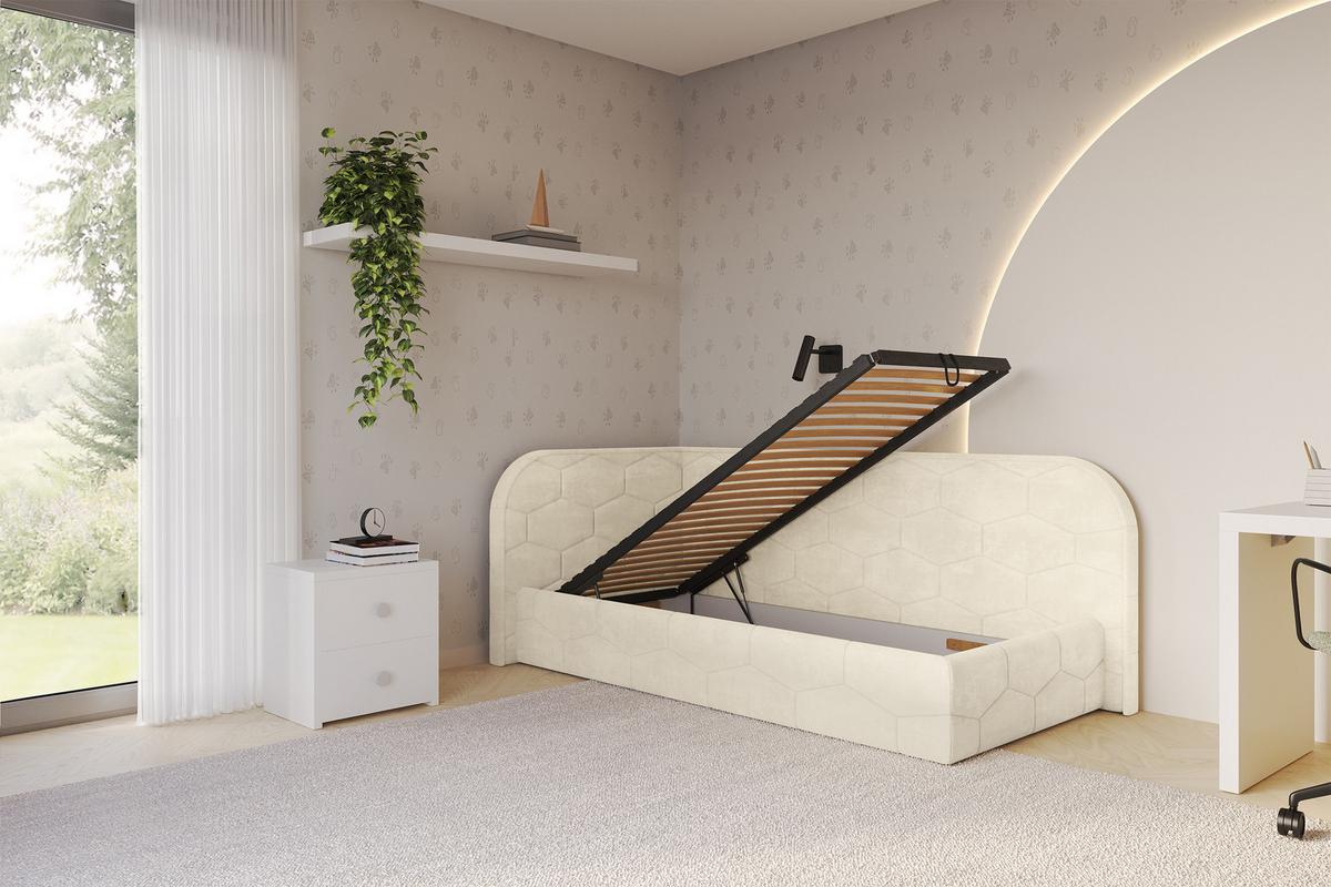 EINZELLBETT Jugendbett mit Bettkasten und Matratze H3/H4, Rechts - JAXY 80x200 Beige - Naturfarben, Holzwerkstoff/Textil (80/200cm) - ALTDECOR
