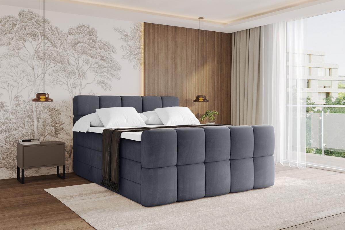 BOXBETT mit Matratze H3/H4 - FAMA-Z KING - 120x200 cm Dunkelgrau Casablanca - Dunkelgrau, Holzwerkstoff (120/200cm) - ALTDECOR