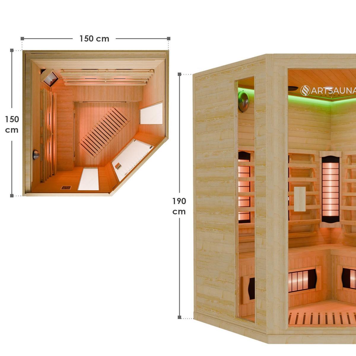 INFRAROTKABINE Nyborg E150V mit Vollspektrum-, Flächenstrahlern & Hemlockholz - Naturfarben, Holz (150/190/150cm) - Artsauna