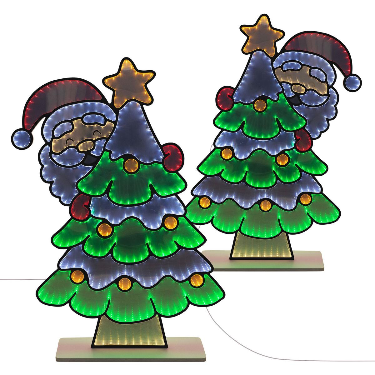 WEIHNACHTSDEKO Weihnachtsbaum mit Weihnachtsmann LED Infinity Mirror 3D-Effekt mit Lichterkette 58x80 cm Innen - Multicolor, Kunststoff (58/80/18cm) - ECD-Germany