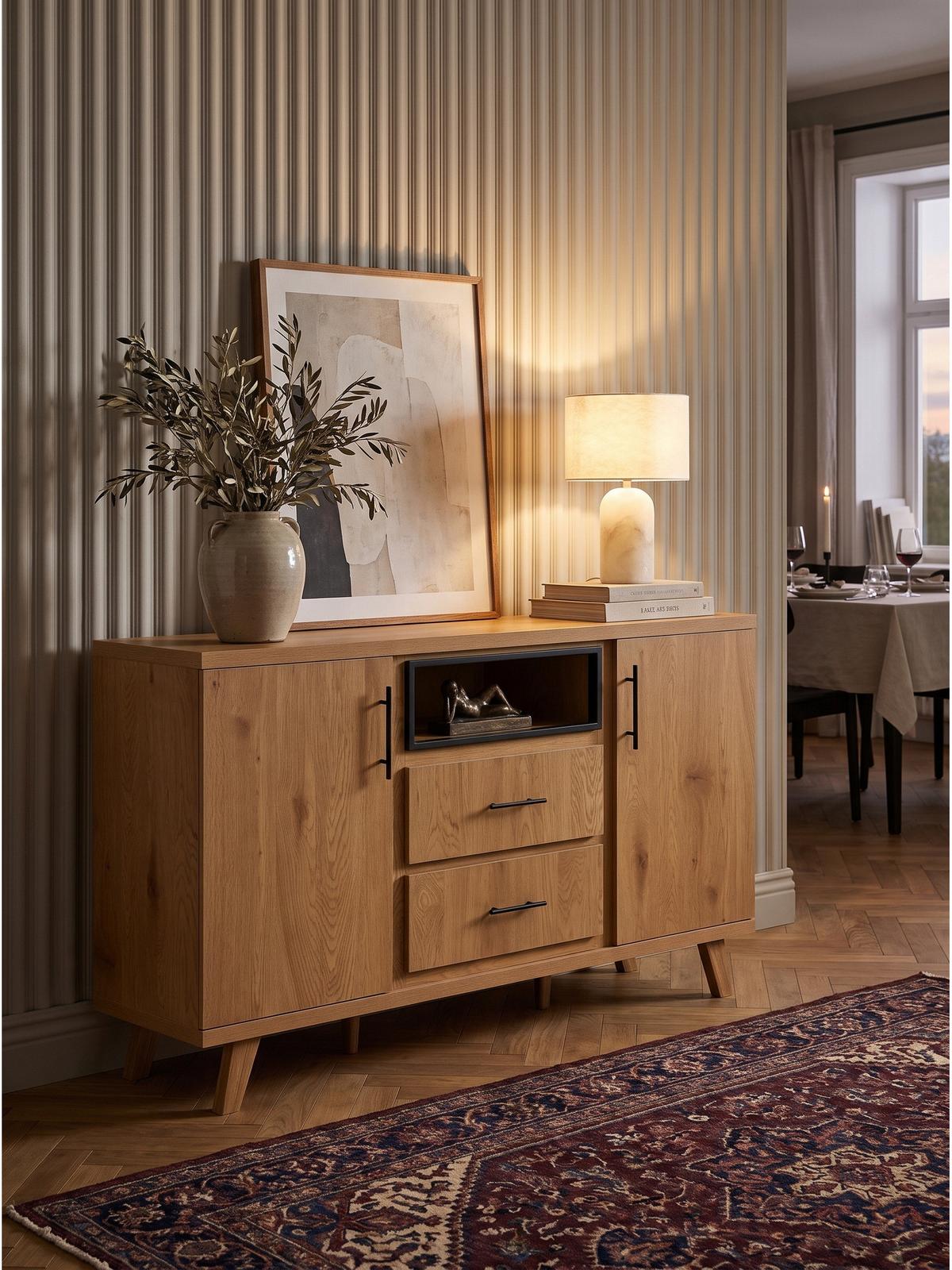 SIDEBOARD BASSANO, MDF, in Eichenoptik, mit Stauraum, 150 x 40 x 95 cm - Hellbraun/Braun, Eichenholz/Holzwerkstoff (150/95/40cm) - KADIMA DESIGN