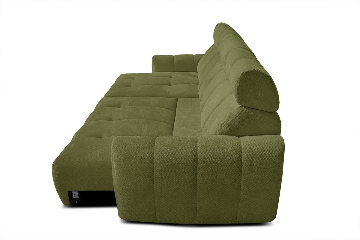ECKSOFA KIMI 3-Sitzer, ausziehbarer Sitz, verstellbare Kopfstützen, olivgrün - Schwarz/Olivgrün, Holzwerkstoff/Textil (270/160cm) - Wozimo