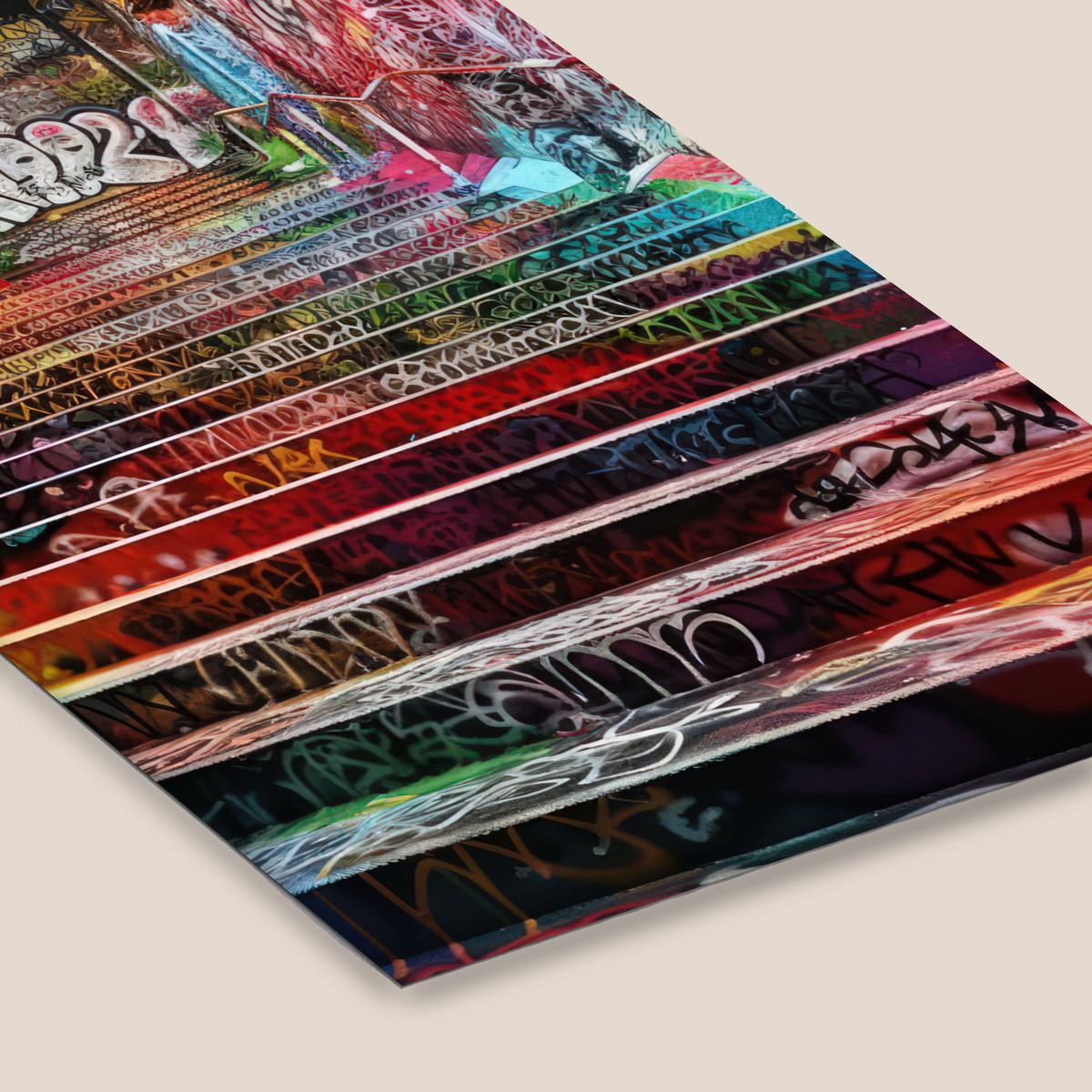 POSTER MIT RAHMENGERAHMTES BILD Treppe - Graffiti - Farben - Kunst 60x90 cm - Multicolor, Papier (60/90cm) - MuchoWow