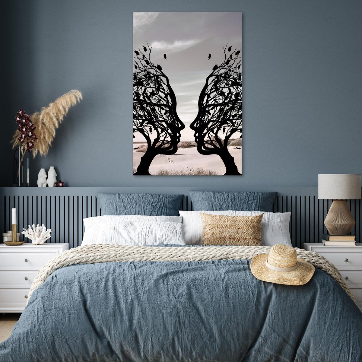 POSTER Strand - Meer - Menschen - Baum - Moderne Kunst Wandbild Schlafzimmer 80x120 cm - Hellgrau, Papier (80/120/0.1cm) - MuchoWow