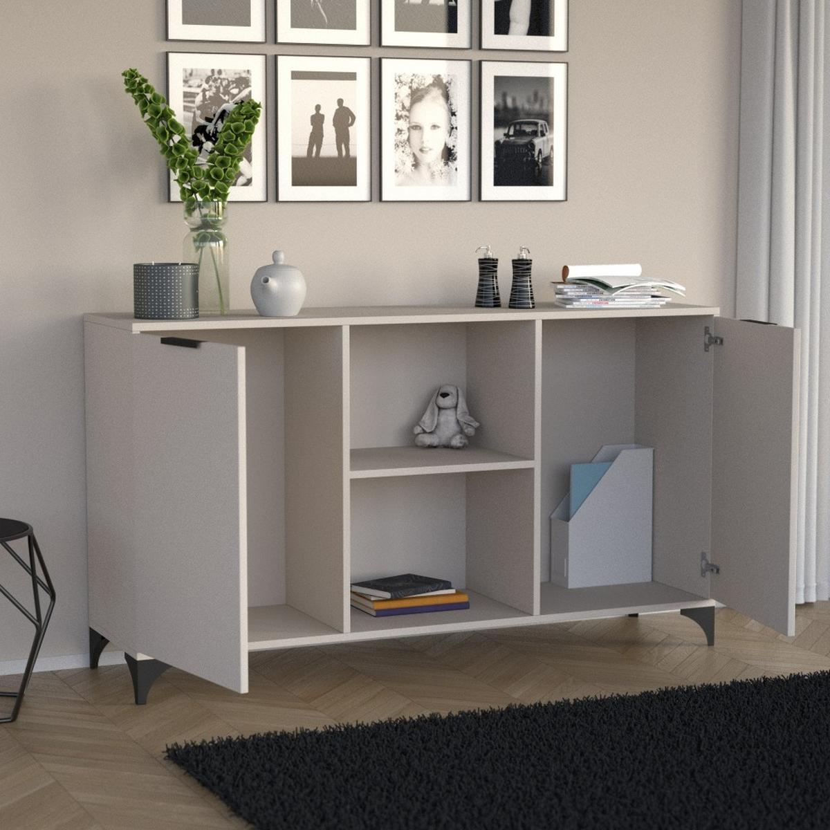 KOMMODE Home mit 2 Türen, ohne Griffe, Kaschmir - Kaschmir/Schwarz, Holzwerkstoff (150/85/40cm) - Beautysofa