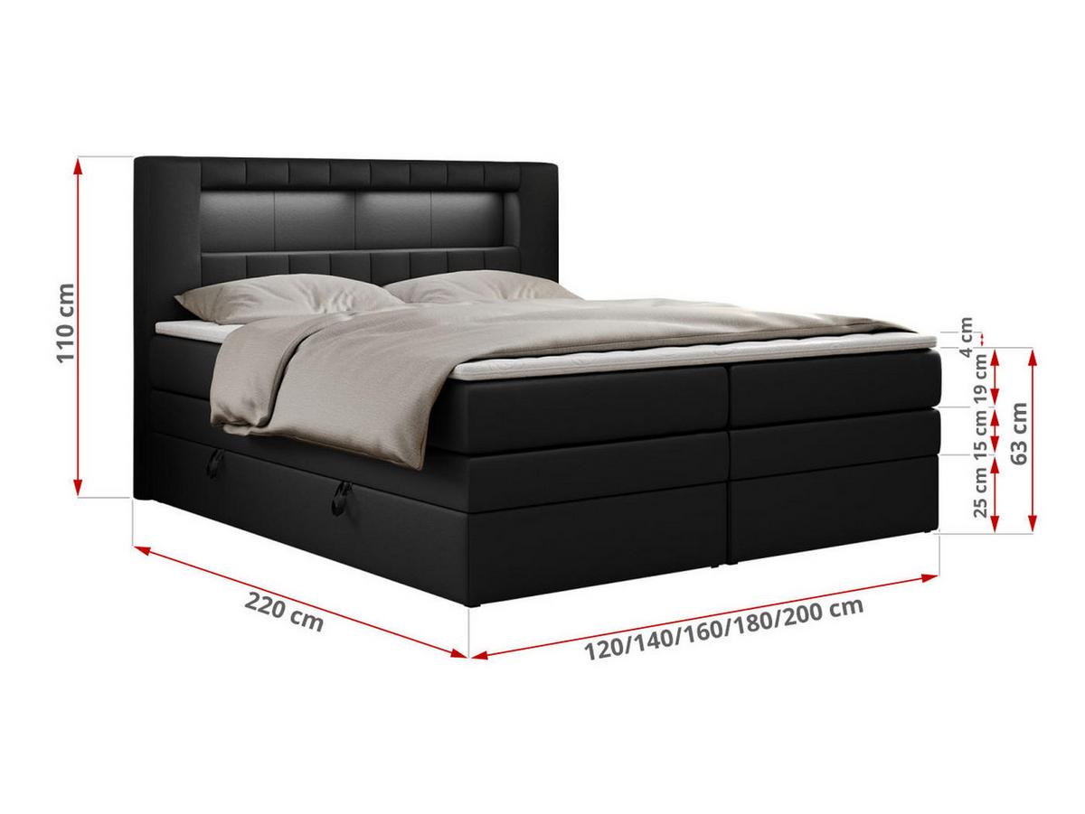 BOXSPRINGBETT GOLD-5 KING LED 120/200 Schwarz Kunstleder - H4 - Schwarz, Holz/Textil (120/200cm) - MKS