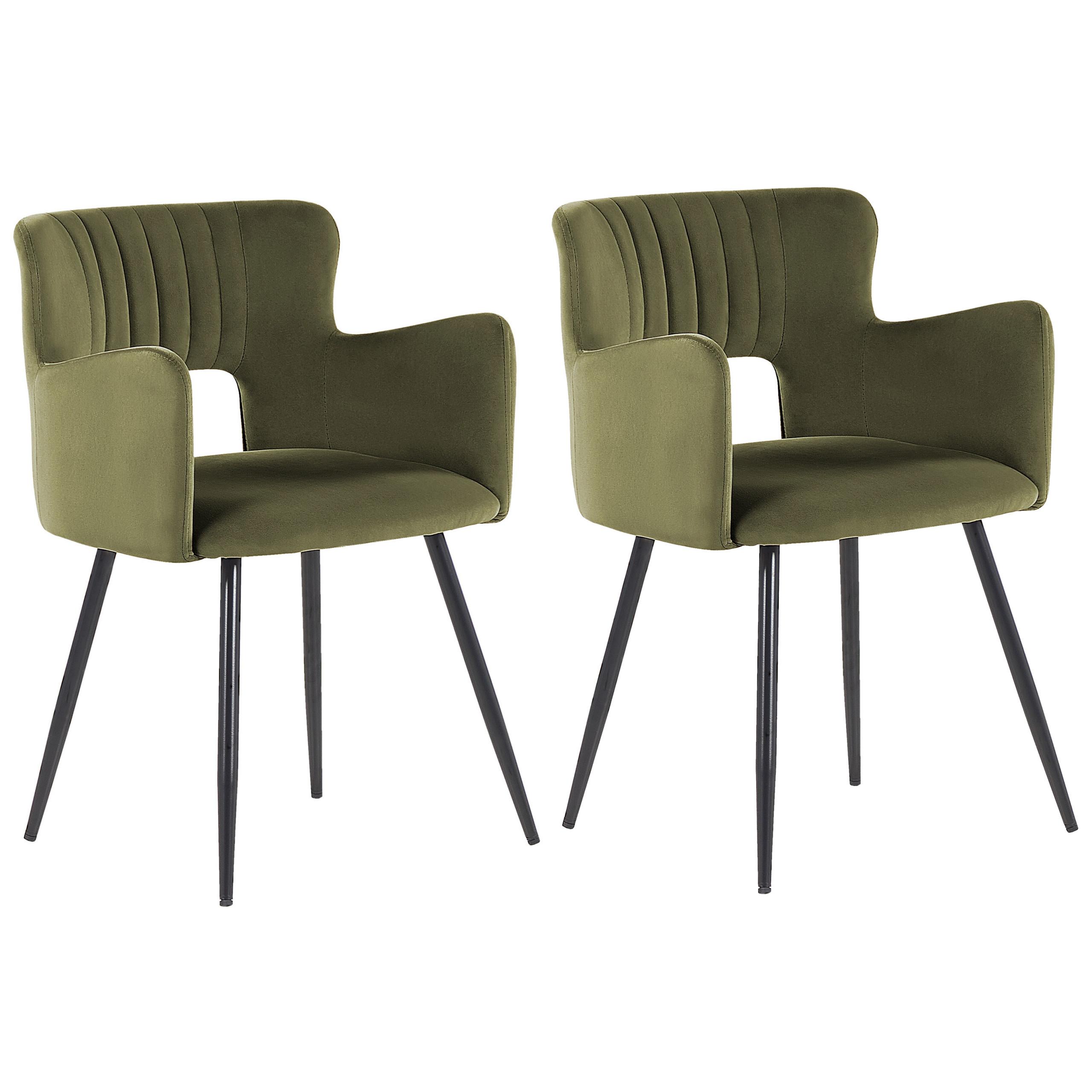 ESSZIMMERSTUHL 2er-Set Samtstoff Olivgrün Sanilac - Olivgrün, Textil/Metall (52/75/44cm) - Beliani