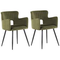 ESSZIMMERSTUHL 2er-Set Samtstoff Olivgrün Sanilac - Olivgrün, Textil/Metall (52/75/44cm) - Beliani