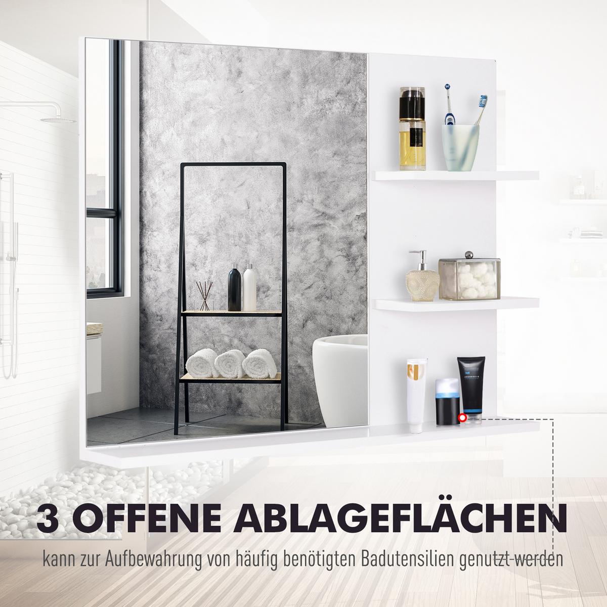 BADSPIEGEL mit 3 Ablagen, für Badezimmer, Weiß, 60 x 10 x 48 cm - Weiß, Glas (10/48/60cm) - Kleankin
