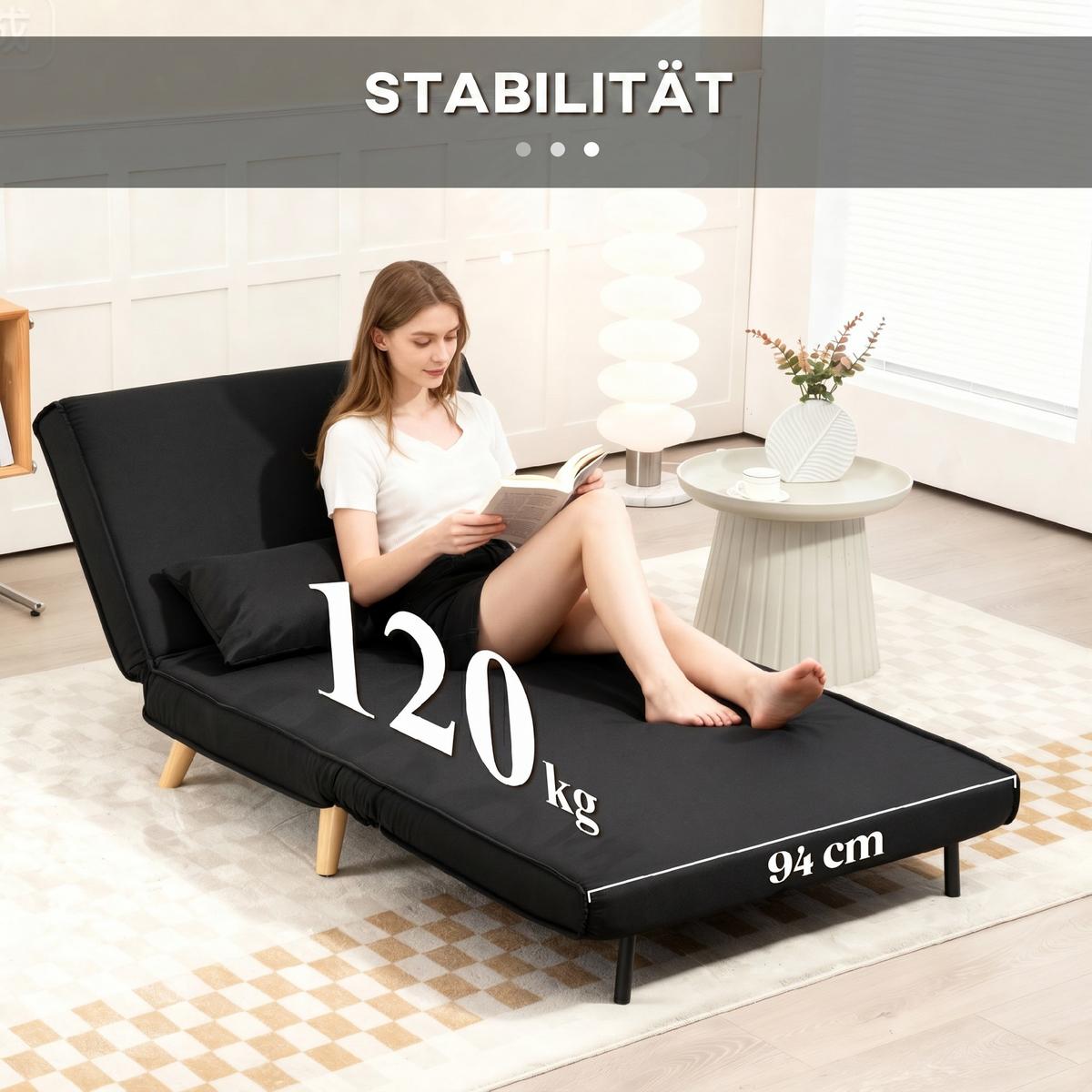 SCHLAFSESSEL, 2-in-1 Schlafsofa mit Bettfunktion, Zierkissen bis 120 kg Schwarz - Schwarz/Naturfarben, Holz/Textil (78/80/94cm) - HOMCOM