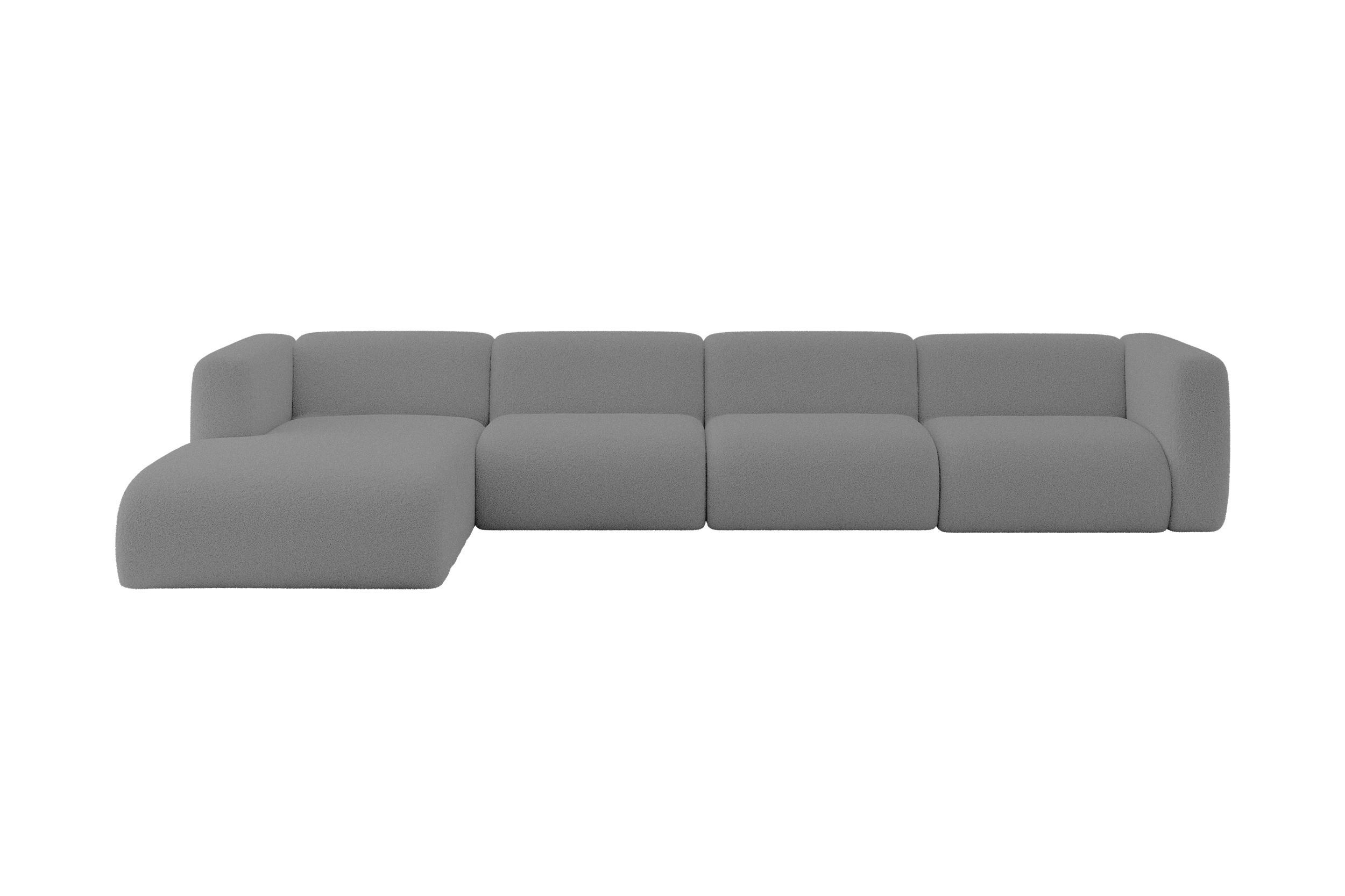 ECKSOFA Ottomane Links MIRA-L3 409x179x70 Grau Bouclé - Platinfarben/Schwarz, Holzwerkstoff/Kunststoff (409/179cm) - ALTDECOR