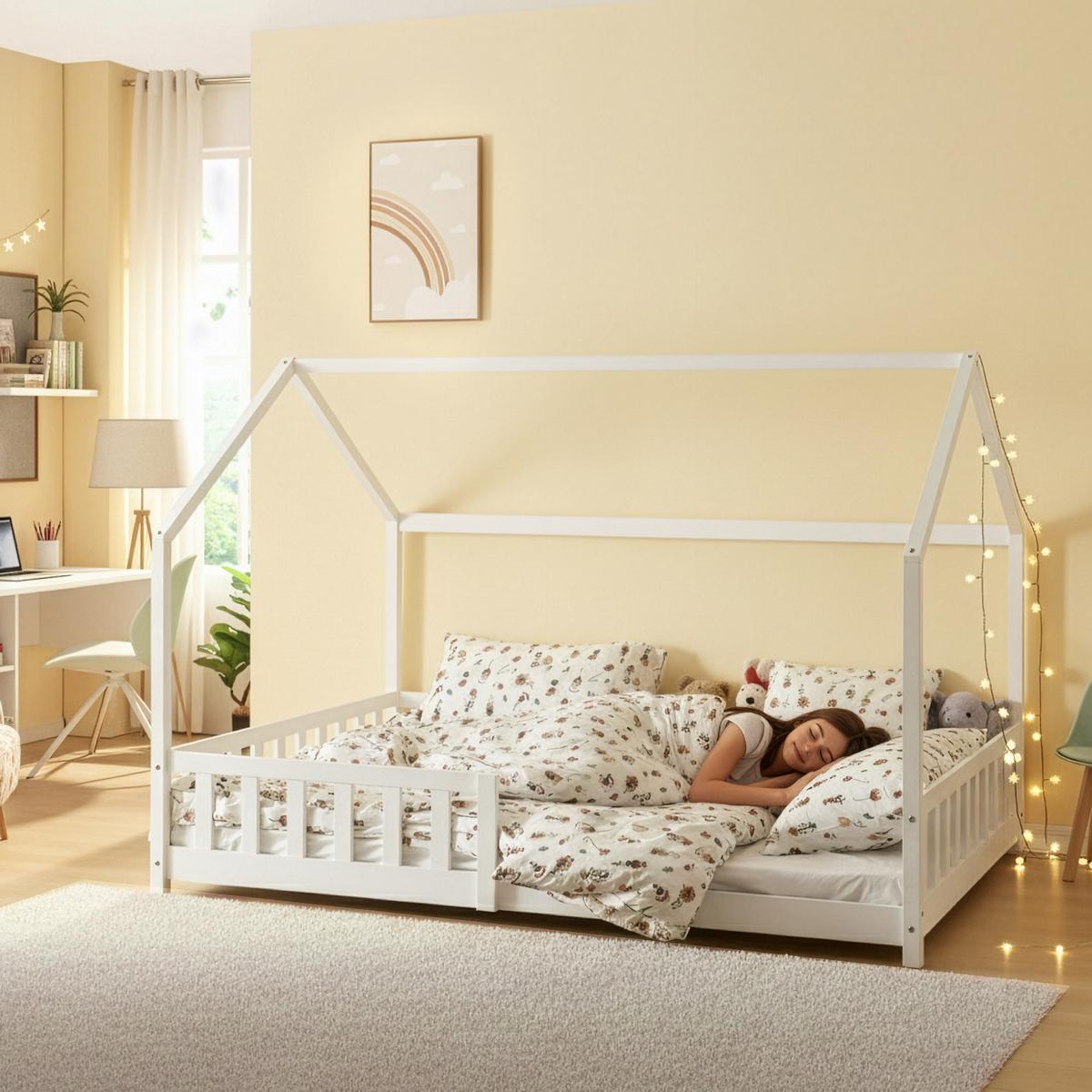 HAUSBETT Hesel - Weiß, Holz (140/200cm) - [en.casa]