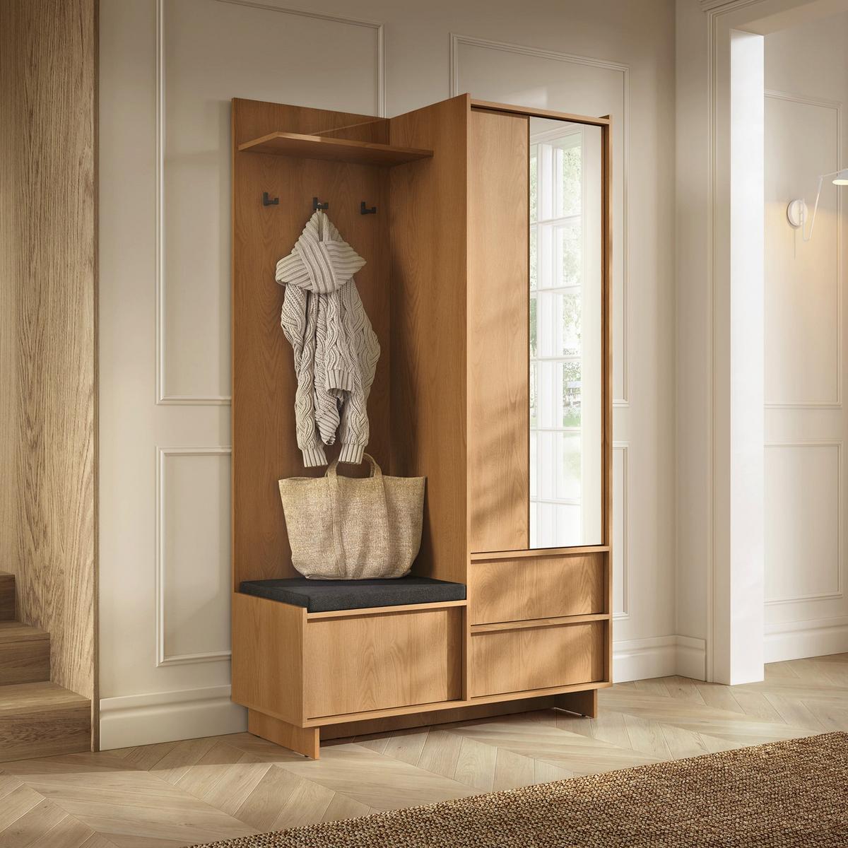 KLEIDERSCHRANK Yasumi mit 2 Schubladen 125 cm - Eichefarben, Holzwerkstoff (125/201/39cm) - Selsey