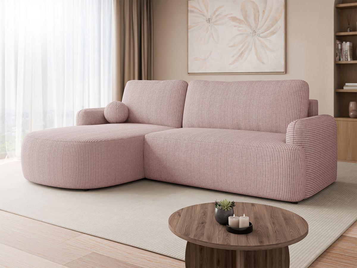 ECKSOFA Loridu Cord, Seite: Links - Schwarz/Rosa, Holz/Kunststoff (250/174cm) - MIRJAN24