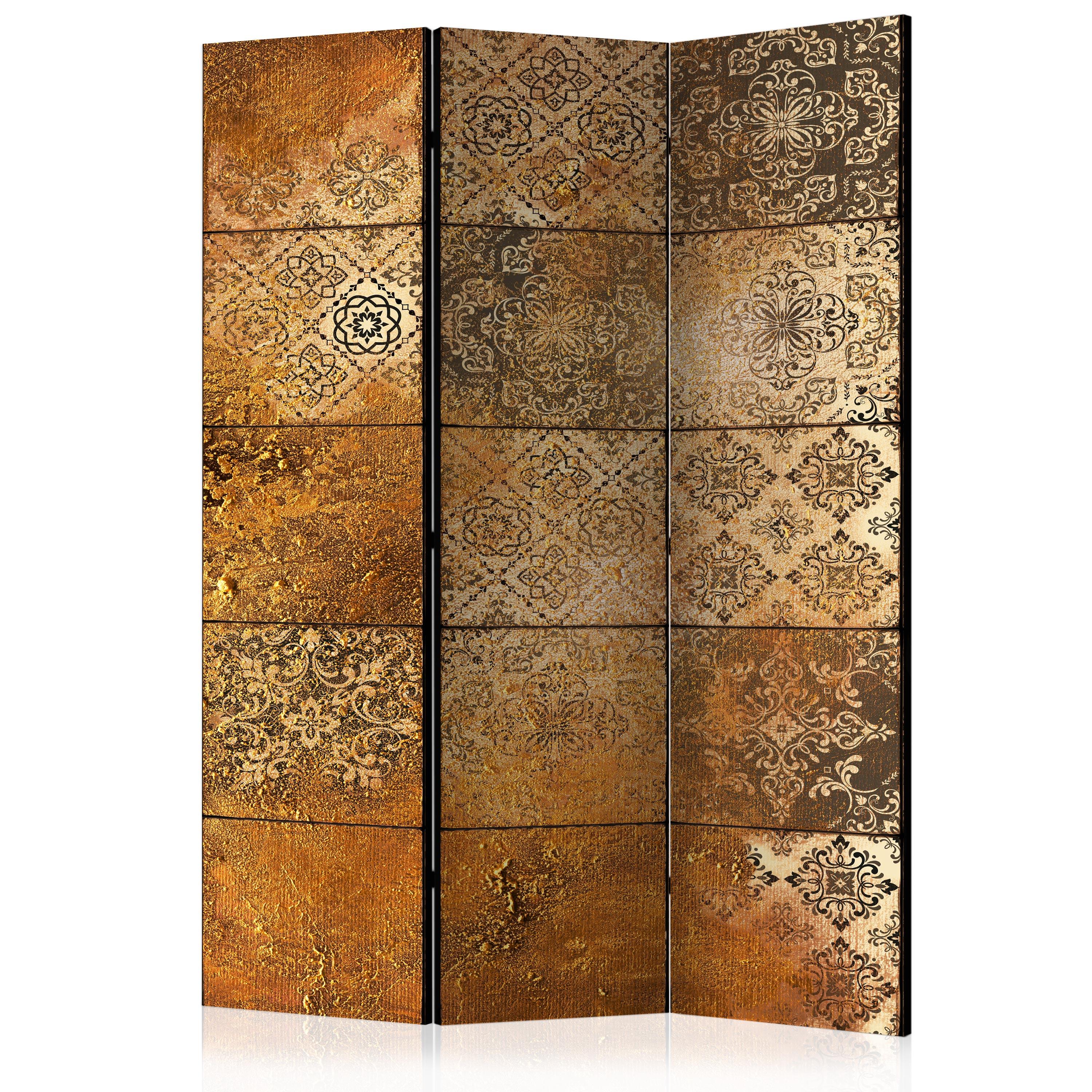 PARAVENT Beidseitig Bedruckter 3-tlg 135x172 cm Vintage Mosaikfliesen - Beige, Holz/Textil (135/172/3cm) - Muralo