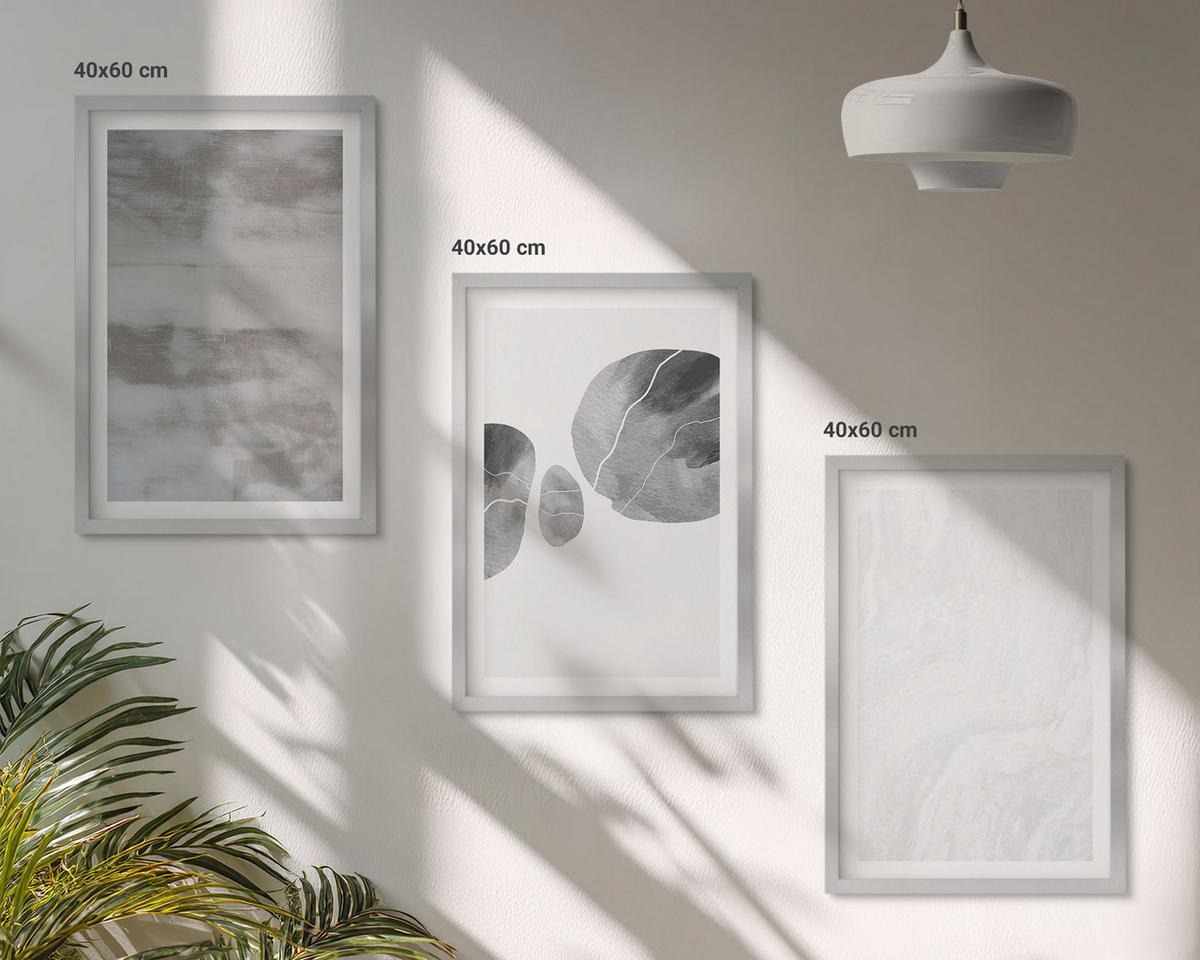 BILDER SET 3er Set - 40x60 cm Silberner Rahmen - Abstrakte moderne Strukturen - Silberfarben, Kunststoff (40/60cm) - TULUP