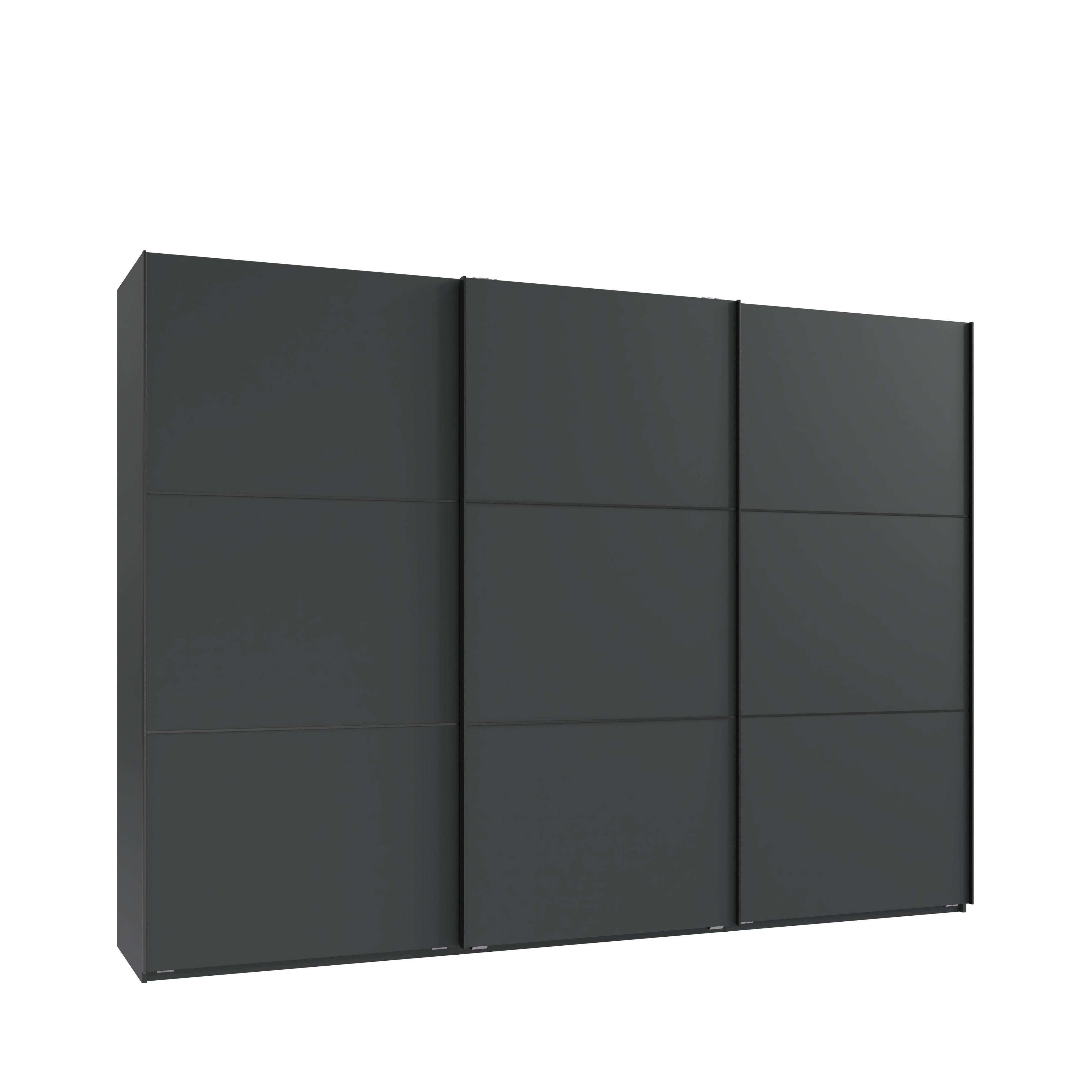 SCHWEBETÜRENSCHRANK 3-türig B300/H216/T65 cm in Anthrazit, Kleiderschrank inkl. Vollausstattung / 22018 - Anthrazit/Rot, Holzwerkstoff/Metall (300/216/65cm) - luma-home