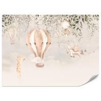 FOTOTAPETE für Kinderzimmer Tiere Wolken Ballons Giraffe Sonne 450x315 - Beige/Braun, Papier (450/315cm) - Muralo