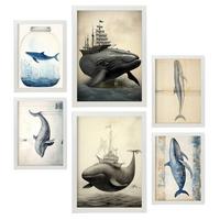 POSTER Set Mit 6 Wale A3 & A4 Weißer Rahmen - Weiß, Papier (29/3cm) - Nacnic