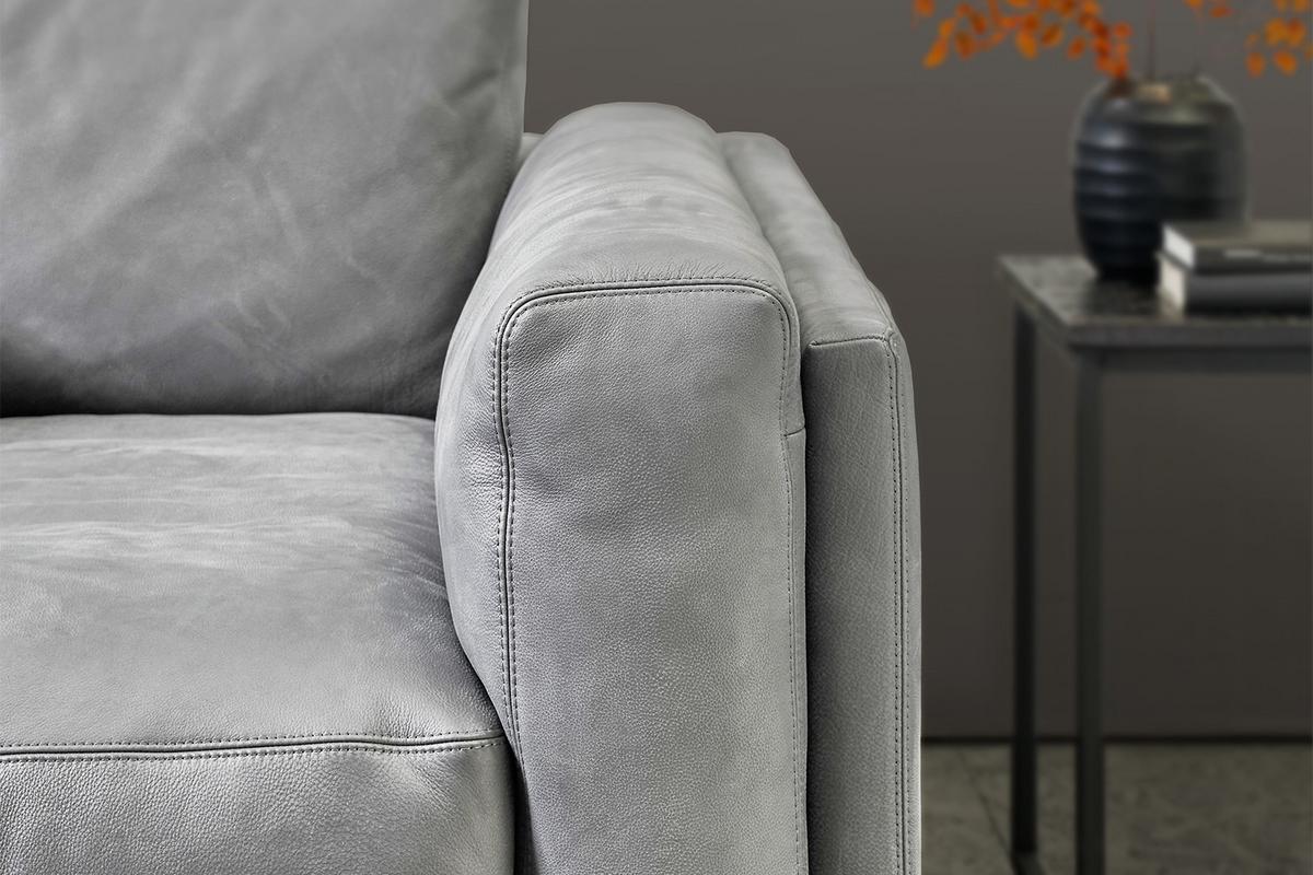 BIG SOFA RAINA Grau Leder - Schwarz/Grau, Leder/Kunststoff (254/85/150cm) - KAWOLA