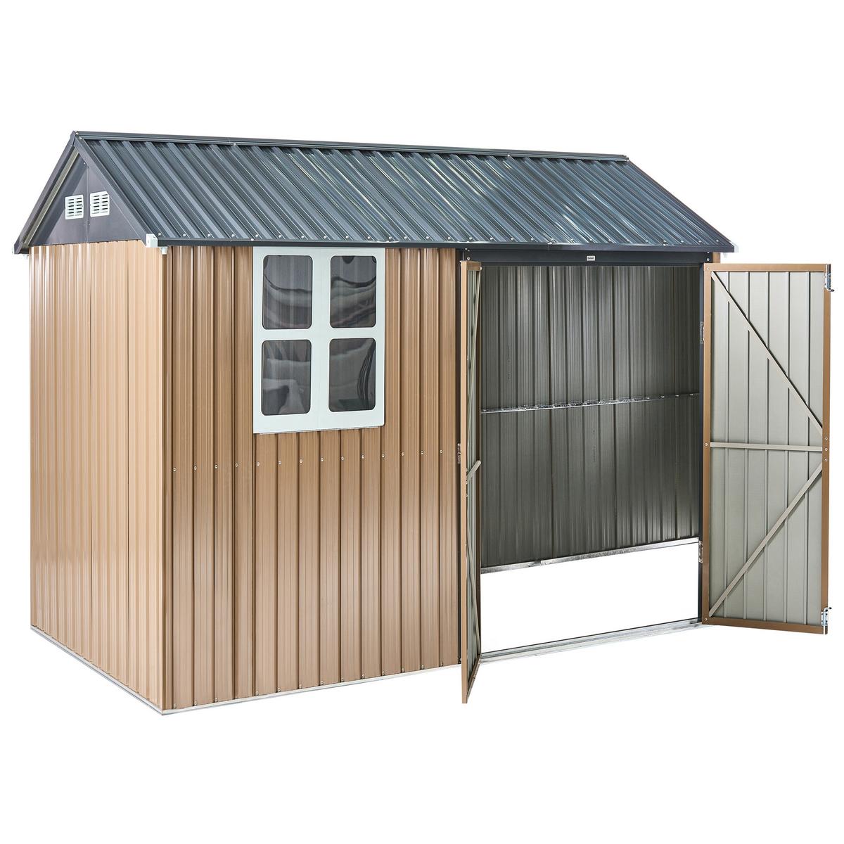 GERÄTEHAUS 313 cm 220 cm Braun Nocciano - Dunkelgrau/Braun, Metall (313/218/220cm) - Beliani