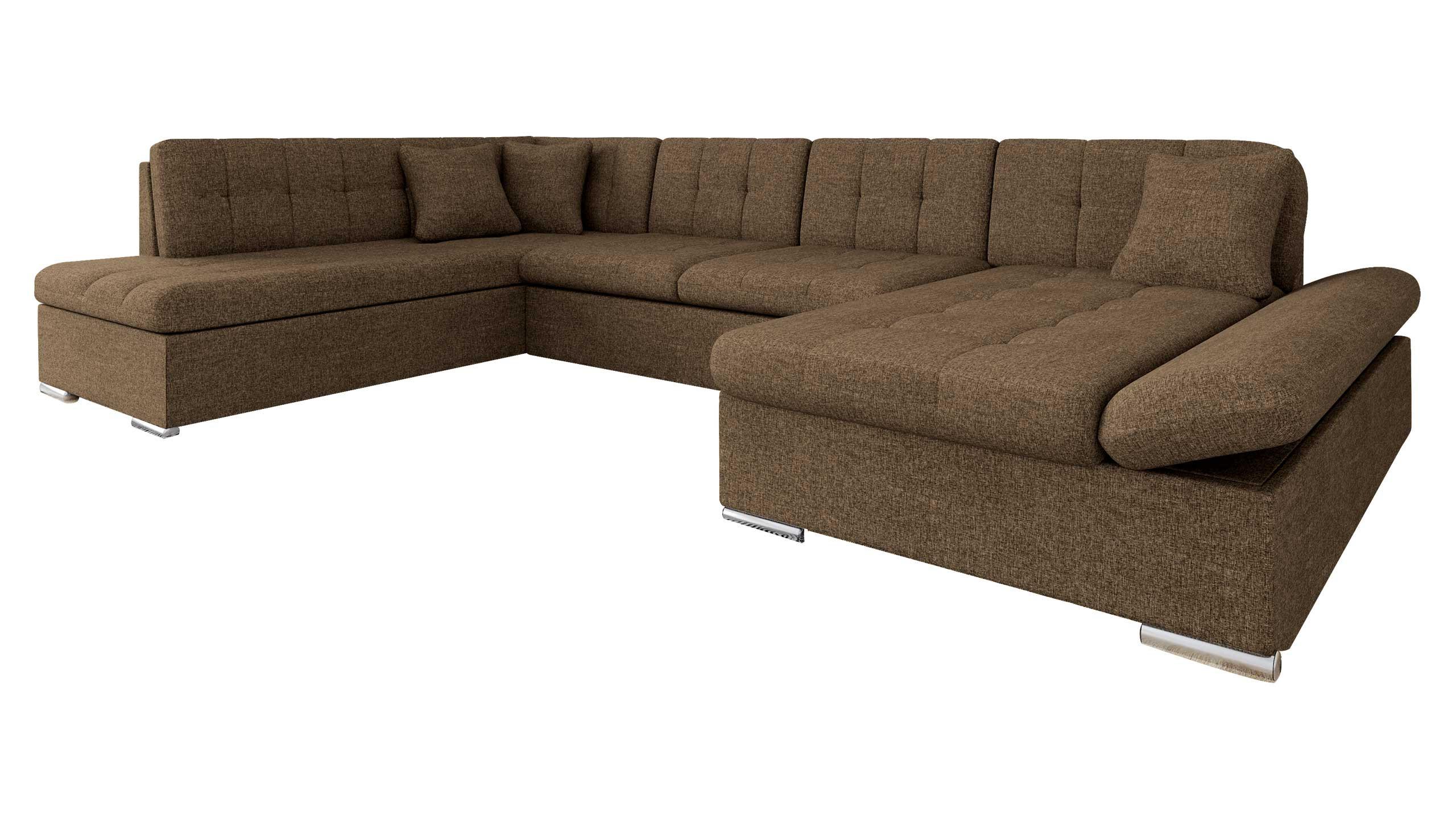 ECKSOFA Bergen, Seite: Rechts - Silberfarben/Nussbaumfarben, Holz/Textil (345/76/205cm) - MIRJAN24