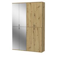 GARDEROBENSCHRANK Eiche 122 cm, Flurschrank mit Spiegel - Chromfarben/Schwarz, Glas/Holzwerkstoff (122/193/34cm) - Inn.Furn
