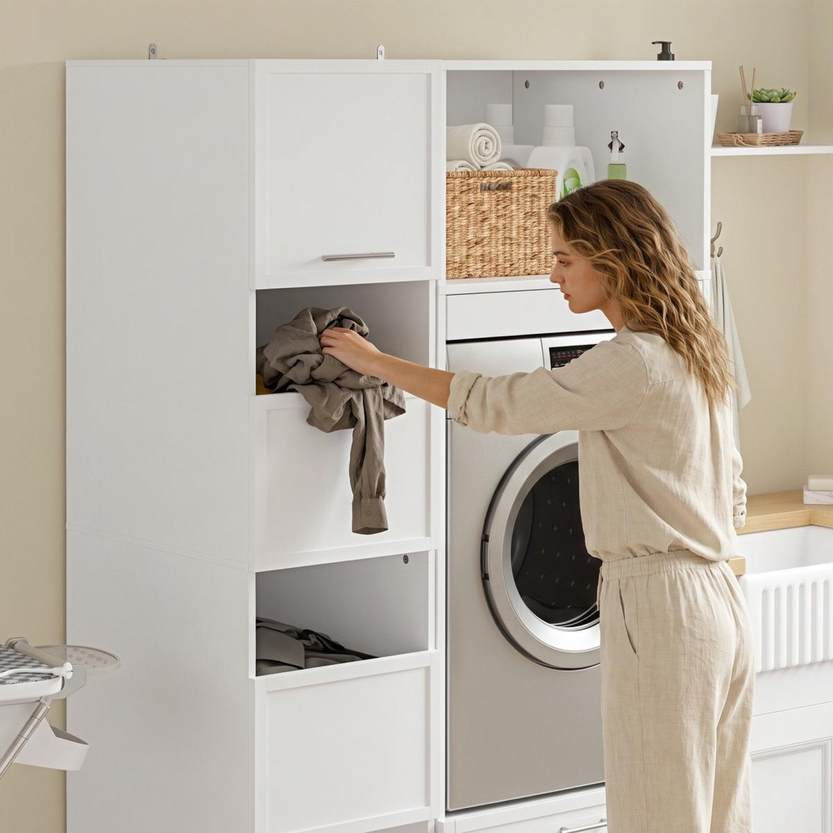 HOCHSCHRANK mit 4 Türen und offenen Fächern BZR232-W - Ahornfarben, Fell (60/186.4/40cm) - SoBuy