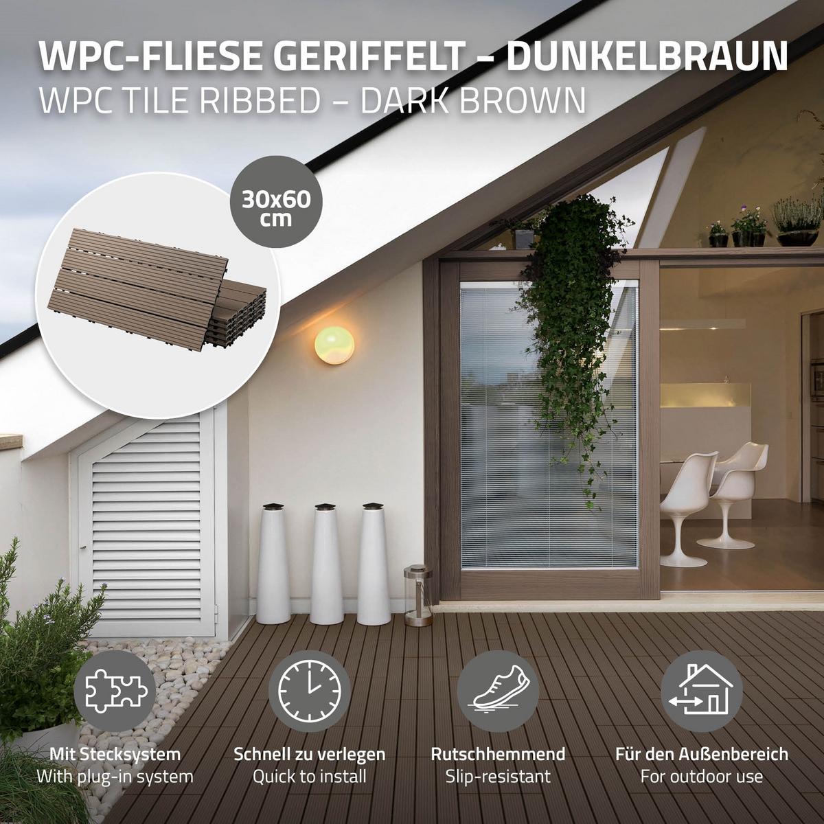 BODENPLATTE 3er Set - Dunkelbraun, Holzwerkstoff (60/30/2cm) - ECD-Germany