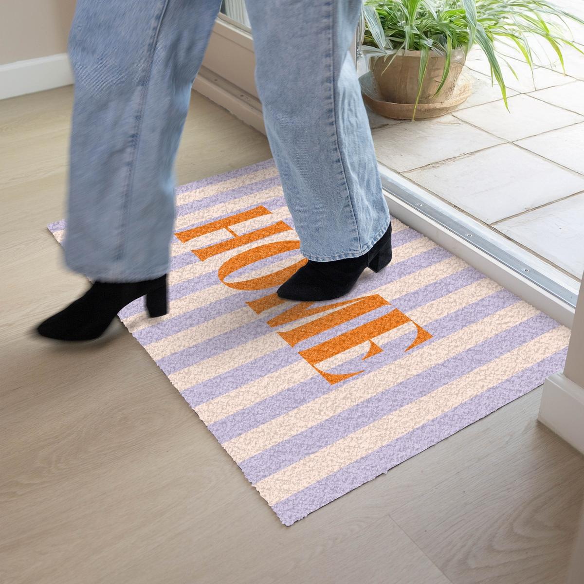FUSSMATTE Lila – Orange – Streifen – Startseite 90x60 cm - Flieder, Kunststoff (90/0.4cm) - MuchoWow
