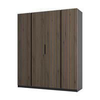 KLEIDERSCHRANK Nehir Korpus Schwarz, Front Eiche Evoke/Schwarz 200 cm - 4T Modern mit 4 Lamellentüren - Eichefarben/Schwarz, Holzwerkstoff/Kunststoff (200/239/61.9cm) - AX Living