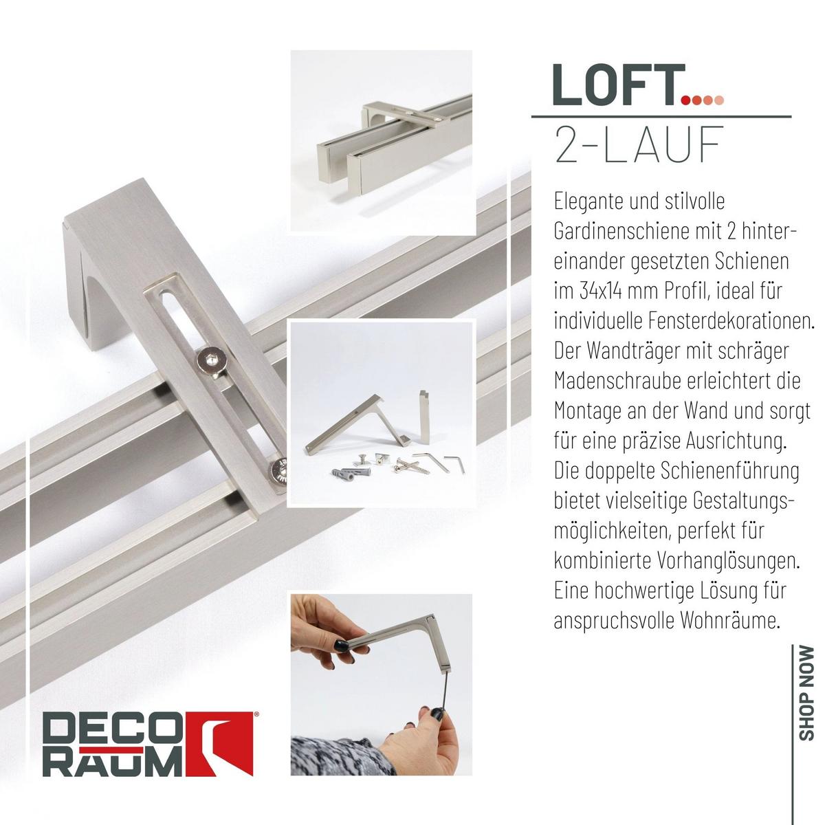 GARDINENSCHIENE 2-lauf Loft - Silberfarben, Metall (350cm) - Deco-Raum