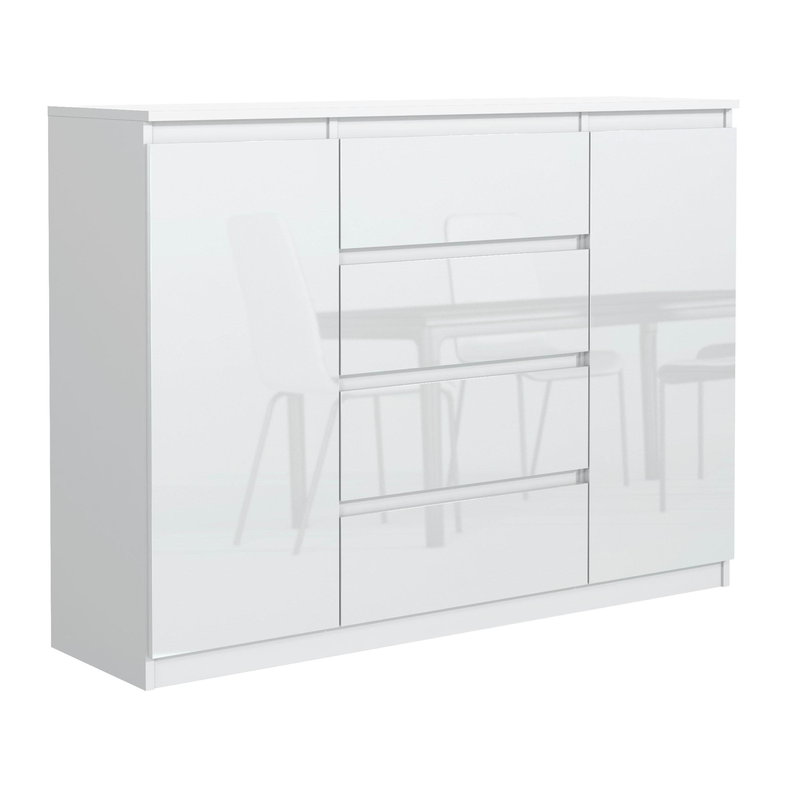 KOMMODE NUDO 120/101,5/39cm mit 4 Schubladen 2 Türen Weiß - Weiß Hochglanz/Weiß, Holzwerkstoff (120/101.5/39cm) - MASSENO