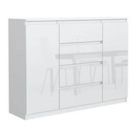KOMMODE NUDO 120/101,5/39cm mit 4 Schubladen 2 Türen Weiß - Weiß Hochglanz/Weiß, Holzwerkstoff (120/101.5/39cm) - MASSENO