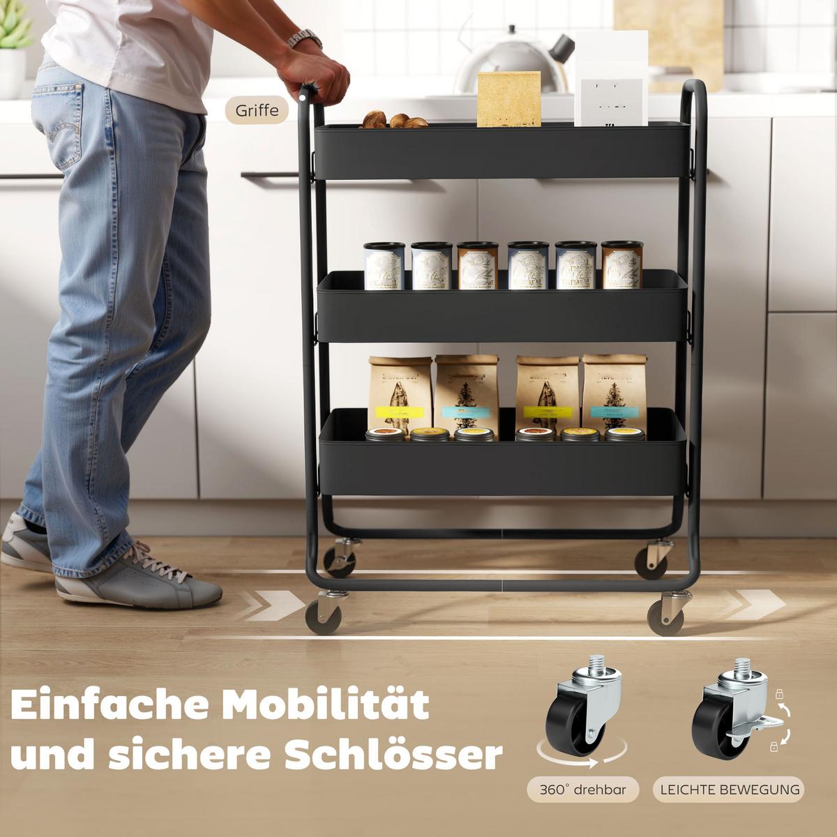 KÜCHENWAGEN Metall Schwarz - Schwarz, Metall (34/87/64.5cm) - HOMCOM