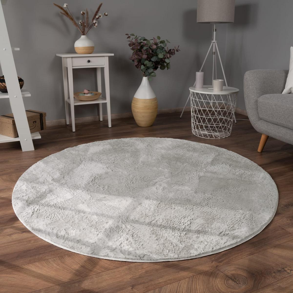 KURZFLORTEPPICH, einfarbig, aus Polyester, Grau, Ø 200 cm - Grau, Textil (200/200cm) - KADIMA DESIGN