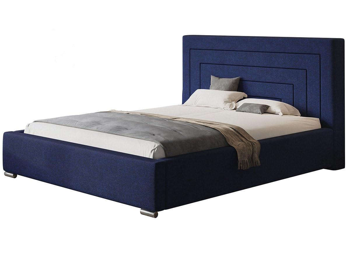 POLSTERBETT Nizza mit Kopfteil, 120x200 cm, Doppelbett mit Bettkasten und Lattenrost aus Holz, Strukturstoff Blau - Blau, Holz/Textil (120/200cm) - Alpi-Möbel