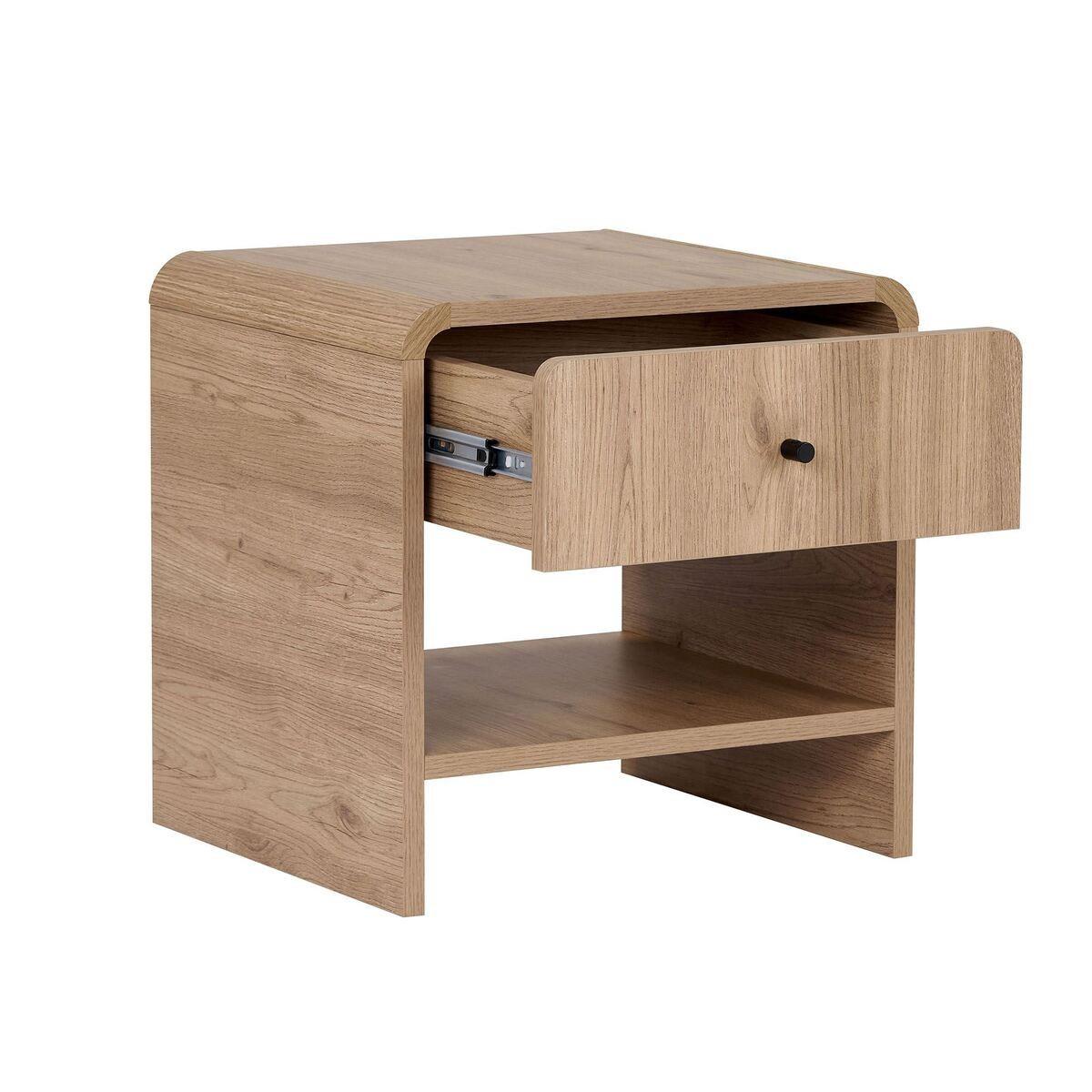 NACHTTISCH mit 1 Schublade und 1 Nische mit abgerundeten Kanten 40/45/45 cm - Eichefarben, Holzwerkstoff (40/45/17cm) - Calicosy